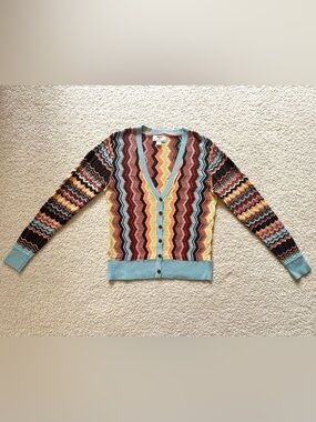 Missoni Multicolor Zigzag V-Neck Knit Cardigan, size S